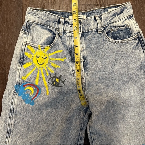PacSun Womens Baggy Blue Jeans Painted Wide Leg Medium Wash Size 26 - Picture 11 of 16